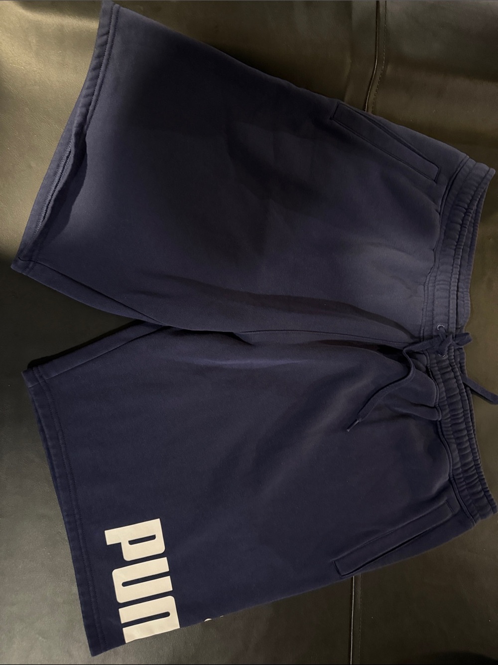 Puma Men's Navy Athletic Drawstring Shorts with Logo